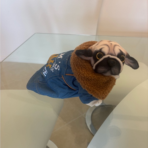 Cozy Denim Dog Jacket with Brown Fleece Lining For Your Very Precious Furry Legs